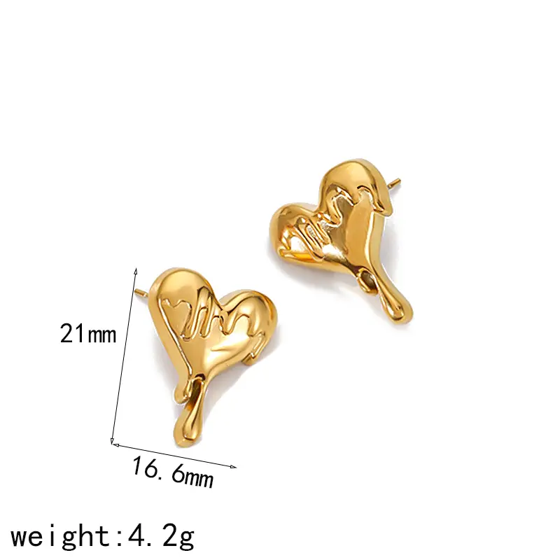 1 par de aretes de botón de acero inoxidable chapados en oro de 18 k con forma de corazón de estilo clásico y sencillo para mujer h5 Imagen2